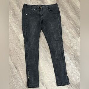 Theory Size 8 Light Wash Black Stretch Cotton Denim Ankle Zip Jeans Pants